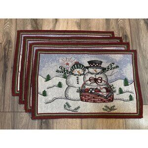 Set Of 4 Festive Tapestry Snowman Baby in Basket Placemats 13" x 19" Holiday Din